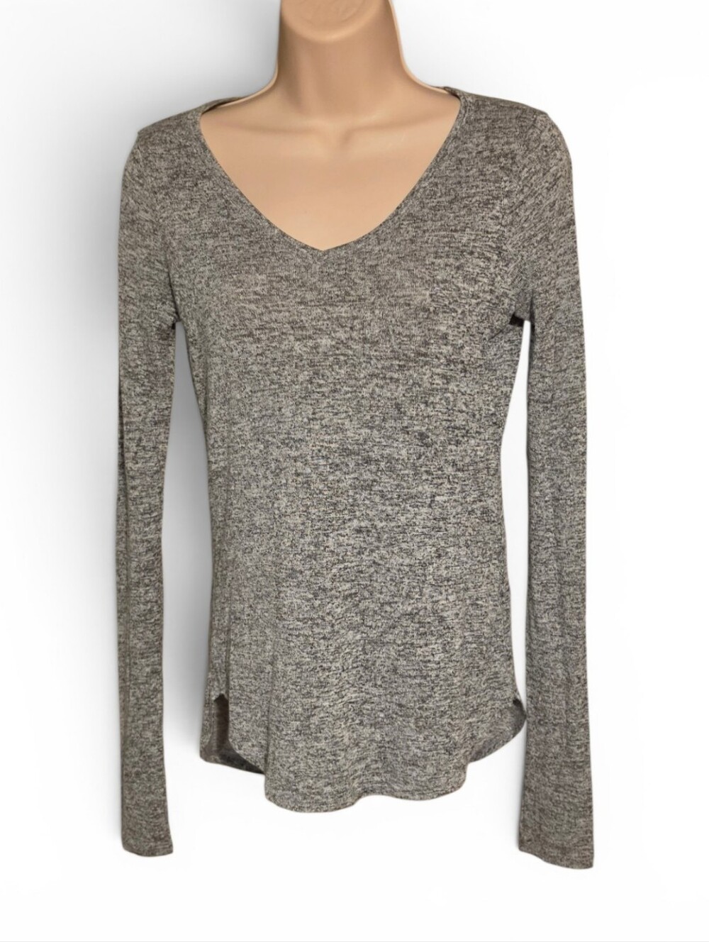 Abercrombie & Fitch Gray Heathered Long Sleeve V Neck Top Small